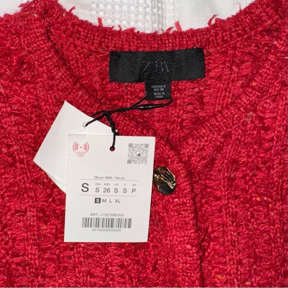 NWT Zara Knit Cardigan Red Gold Buttons Sweater Top Small New 4192/006 Classy - Picture 8 of 8